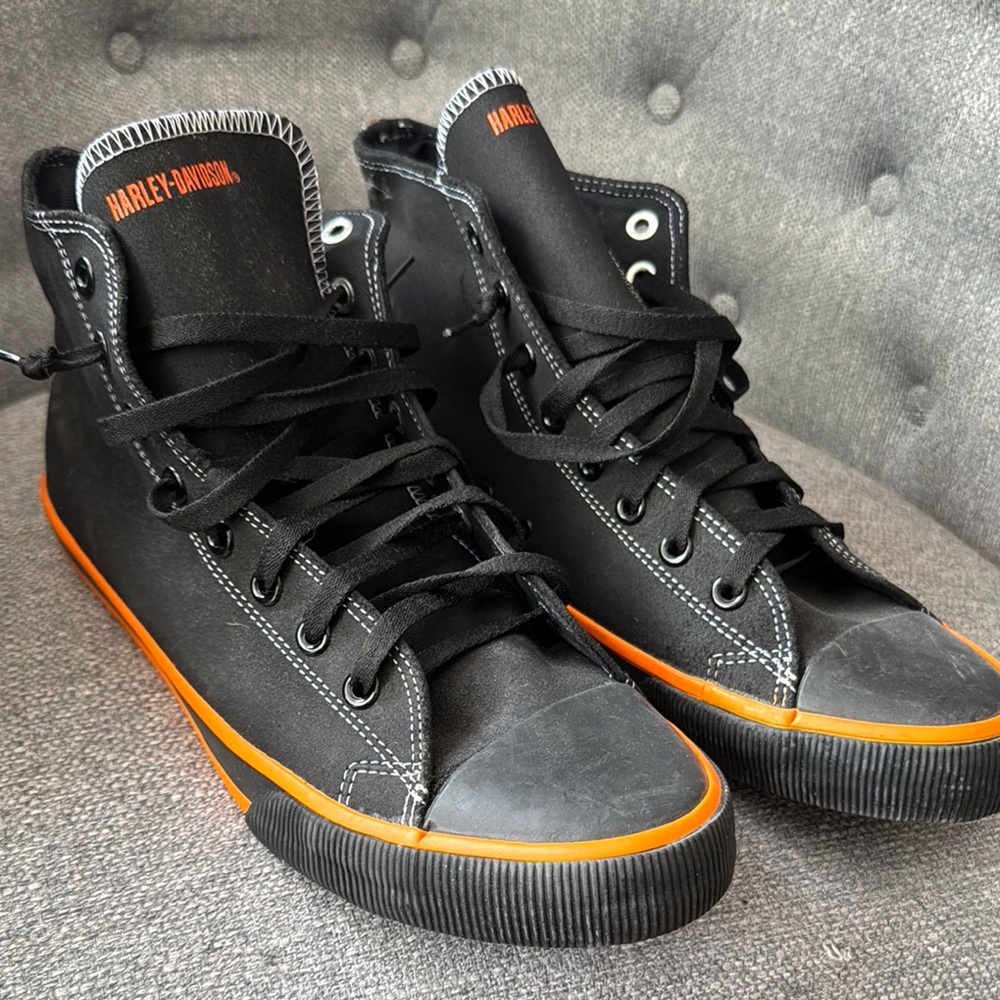 Harley-Davidson Black and Orange High-Top Sneakers